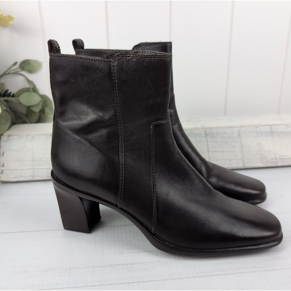 Antonio Melani Brown Leather Ankle Boots Dress Booties Women's Size 8.5
